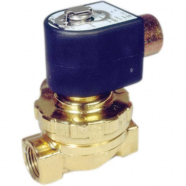 Parker - 120/60 - 110/50 VAC 1/2" NPT Port Brass Two-Way Internally Piloted Diaphragm Solenoid Valve - Best Tool & Supply