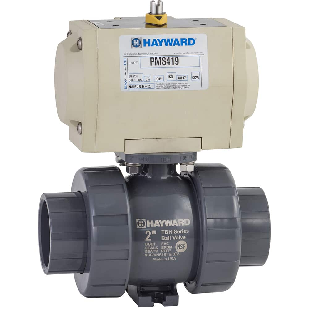 Hayward - Actuated Ball Valves; Actuator Type: Pneumatic Spring Return w/Solenoid ; Pipe Size: 1 (Inch); Material: PVC ; Seal Material: EPDM ; Number of Pieces: 2.000 ; End Connections: Socket; Threaded - Exact Industrial Supply