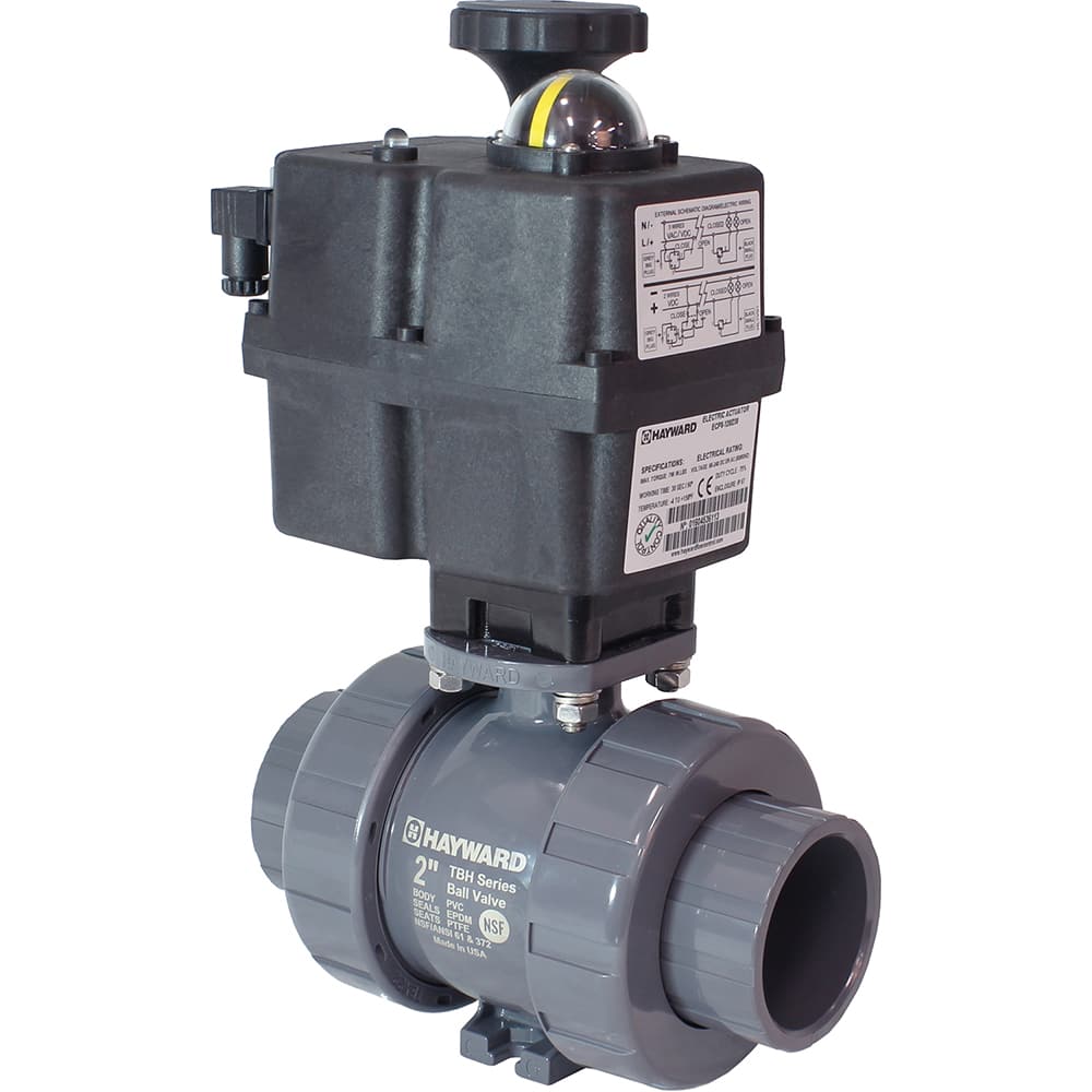 Hayward - Actuated Ball Valves; Actuator Type: Electric ; Pipe Size: 2 (Inch); Material: PVC ; Seal Material: FPM ; Number of Pieces: 2.000 ; End Connections: Socket; Threaded - Exact Industrial Supply