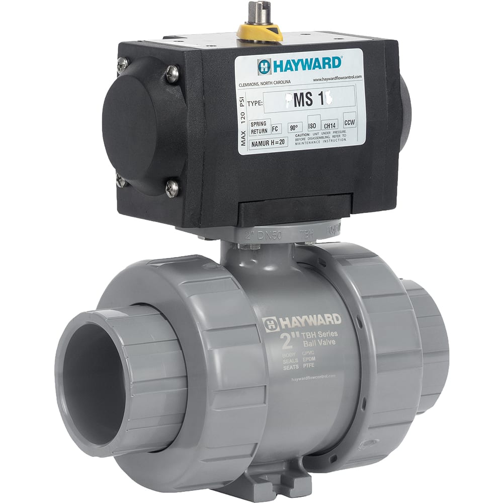 Hayward - Actuated Ball Valves; Actuator Type: Pneumatic Spring Return w/Solenoid ; Pipe Size: 2 (Inch); Material: CPVC ; Seal Material: FPM ; Number of Pieces: 2.000 ; End Connections: Socket; Threaded - Exact Industrial Supply