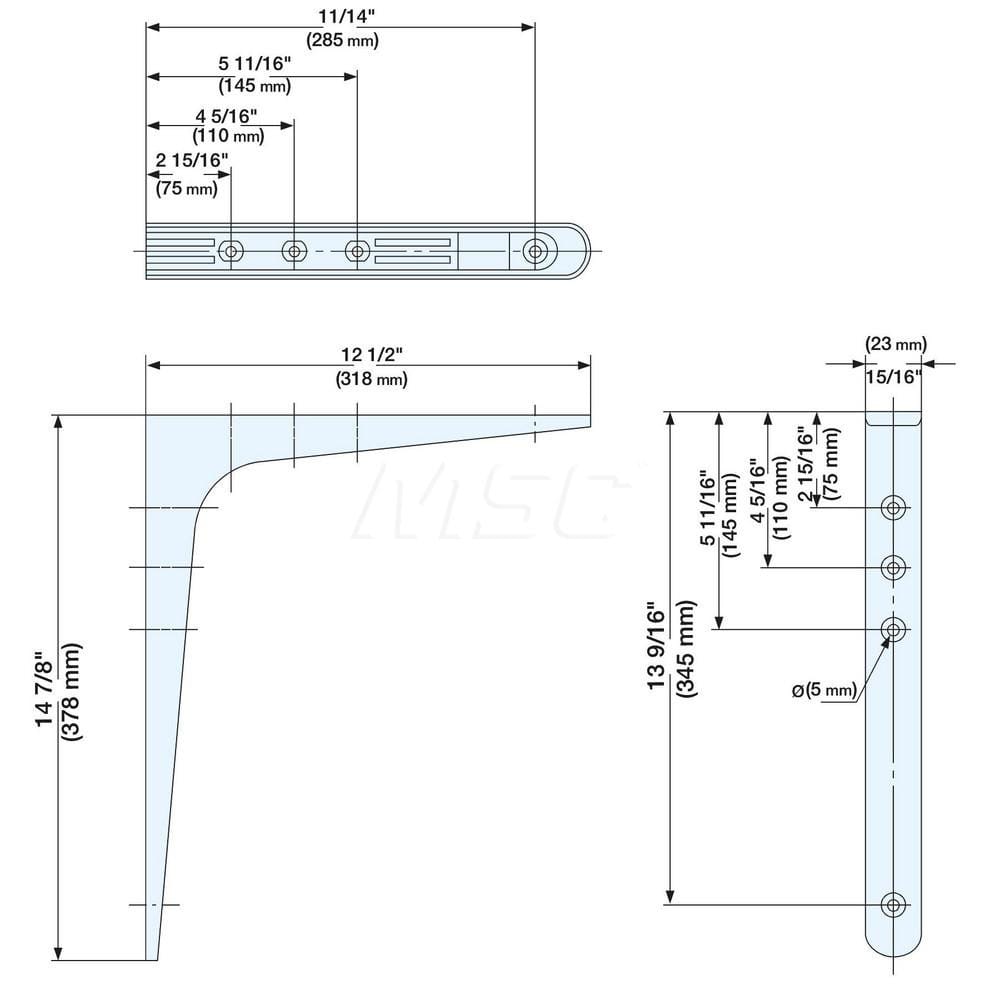 Brackets; Type: Shelf Bracket; Length (mm): 318.00; Width (mm): 23.00; Height (mm): 378.0000; Load Capacity (Lb.): 143.000; Finish/Coating: Black; Minimum Order Quantity: Steel; Material: Steel