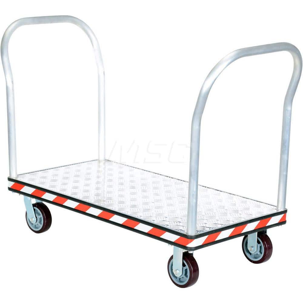 Platform Truck: 3,600 lb Capacity, Aluminum Diamond Tread-Plate Platform, 45″ Platform Length, 10-1/4″ Platform Height 6 x 1-5/8″ Rigid & Swivel Poly-on-Poly Casters