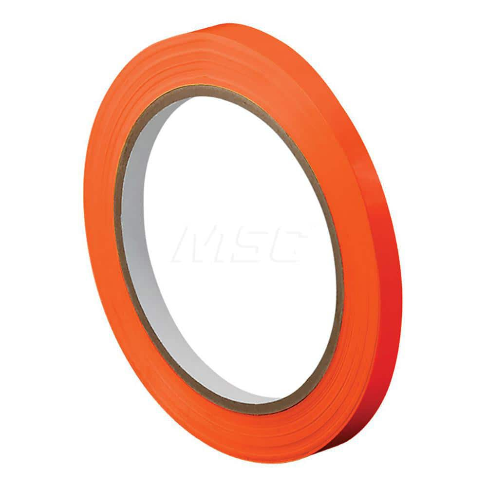 Packing Tape: 3/8″ Wide, 72 yd Long, Orange, Natural Rubber & Solvent-Based Adhesive Unplasticized Polyvinyl Chloride, 2.4 mil Thick, 42 lb/in Tensile Strength