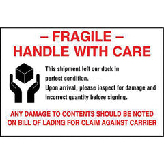 Care Instructions Label: ″Fragile with Disclaimer″, Rectangle, 6″ Wide, 4″ High Paper