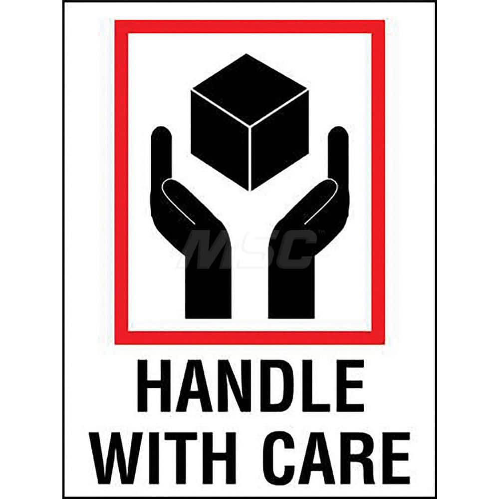 Care Instructions Label: ″Handle with Care″, Rectangle, 3″ Wide, 4″ High Paper