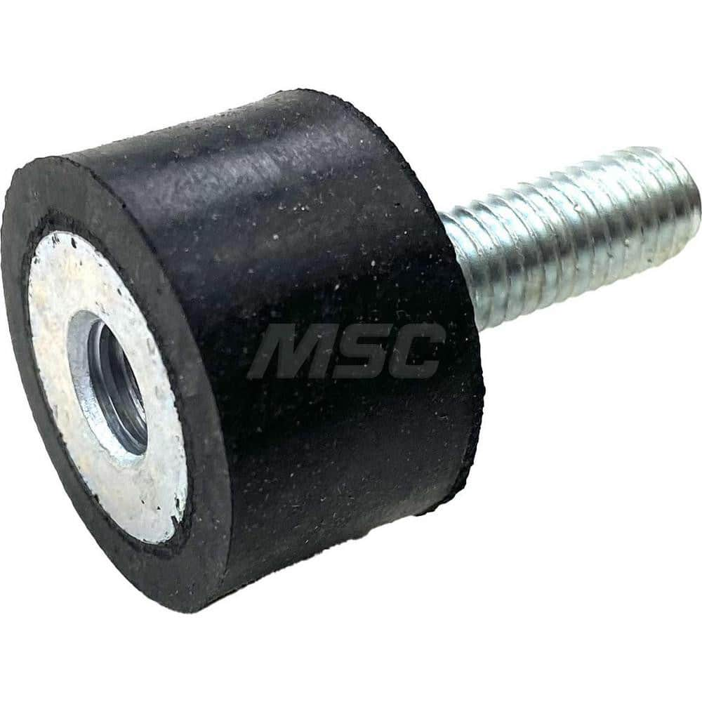 Vibration Isolators; Isolator Type: Plate/Stud; Maximum Load Capacity: 80.00; Insert Material: Zinc-Plated Steel; Isolator Material: Natural Rubber; Thread Size: 8 mm; Overall Width: 25; Overall Diameter: 25 mm; Overall Height: 15 mm; Thread Length: 23.00