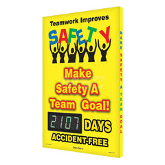 Teamwork Improves Safety Make Safety A Team Goal! __Days Accident-Free Rectangle, 3.75″ Thick, Indoor or Outdoor, For Inspection, Testing and Accident Data