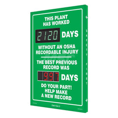 On The Job Safety Begins Here This Plant Has Worked ____ Days Without An OSHA Recordable Injury The Best Previous Record Was ____ Days - Rectangle, 3.75″ Thick, Indoor or Outdoor, For Inspection, Testing and Accident Data