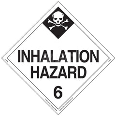 DOT Placards & Holders; Type: Placard; Legend: Inhalation Hazard; Legend: Inhalation Hazard; Material: Vinyl; Message or Graphic: Inhalation Hazard; Legend Color: Black; Material: Vinyl; Compliance Specifications: DOT 49 CFR 172.519; Placard Coating: UV;