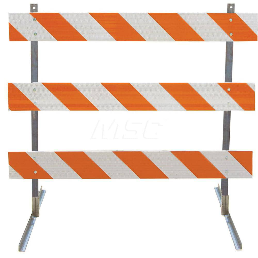 Traffic Barricades; Type: Type III; Barricade Height (Inch): 63; Material: Galvanized Steel Upright; Plastic Board; Barricade Width (Inch): 72; Reflective: Yes; Compliance: NCHRP-350; MUTCD; Weight (Lb.): 16.0000; Top Panel Height (Inch): 8; Top Panel Wid