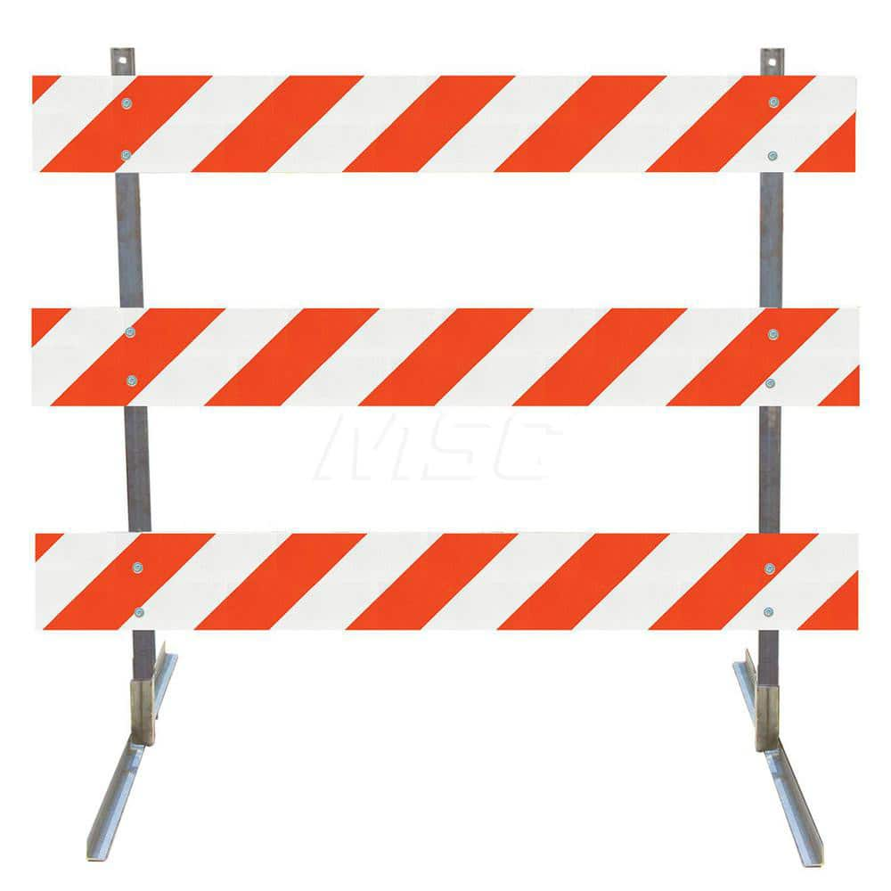 Traffic Barricades; Type: Type III; Barricade Height (Inch): 63; Material: Galvanized Steel Upright; Plastic Board; Barricade Width (Inch): 96; Reflective: Yes; Compliance: NCHRP-350; MUTCD; Weight (Lb.): 16.0000; Top Panel Height (Inch): 8; Top Panel Wid