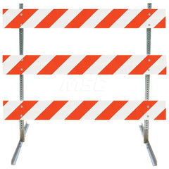 Traffic Barricades; Type: Type III; Barricade Height (Inch): 63; Material: Galvanized Steel Feet; Plastic Board; Galvanized High Carbon Steel Upright; Barricade Width (Inch): 96; Reflective: Yes; Compliance: NCHRP-350; MUTCD; Weight (Lb.): 16.0000; Top Pa