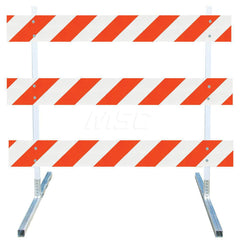 Traffic Barricades; Type: Type III; Barricade Height (Inch): 63; Material: Plastic Board; Polymer Plastic Upright; Galvanized High Carbon Steel Feet; Barricade Width (Inch): 72; Reflective: Yes; Compliance: MASH Compliant; MUTCD; Weight (Lb.): 19.0000; To