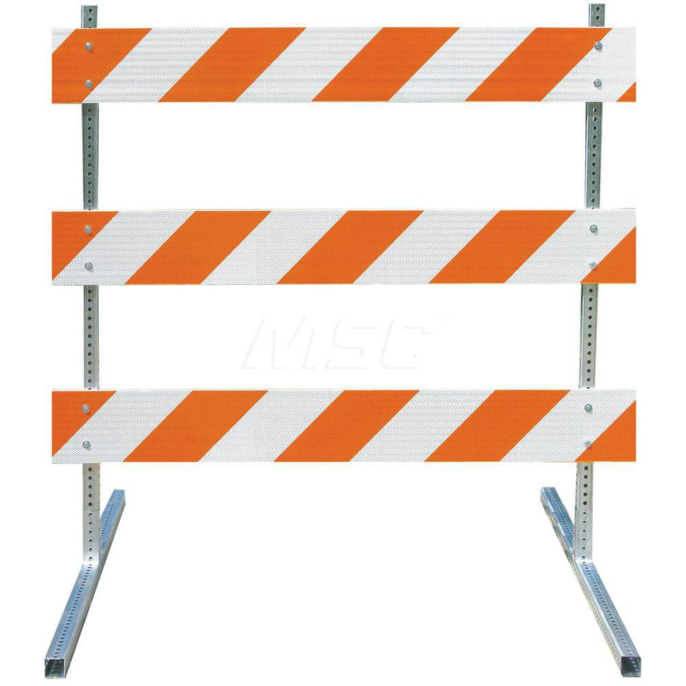 Traffic Barricades; Type: Type III; Barricade Height (Inch): 63; Material: Plastic Board; Galvanized High Carbon Steel Upright & Feet; Barricade Width (Inch): 72; Reflective: Yes; Compliance: NCHRP-350; MUTCD; Weight (Lb.): 19.0000; Top Panel Height (Inch