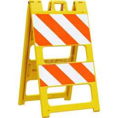 Traffic Barricades; Type: Type II; Barricade Height (Inch): 45; Material: Plastic; Barricade Width (Inch): 25; Reflective: Yes; Compliance: MASH Compliant; MUTCD; Color: Yellow; Weight (Lb.): 16.0000; Top Panel Height (Inch): 12; Top Panel Width (Inch): 2