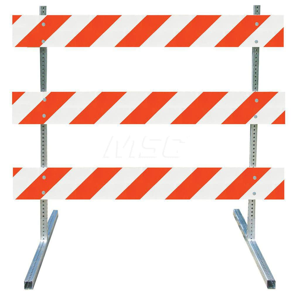 Traffic Barricades; Type: Type III; Barricade Height (Inch): 63; Material: Plastic Board; Galvanized High Carbon Steel Upright & Feet; Barricade Width (Inch): 72; Reflective: Yes; Compliance: NCHRP-350; MUTCD; Weight (Lb.): 19.0000; Top Panel Height (Inch