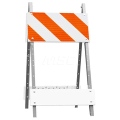 Traffic Barricades; Type: Type I; Barricade Height (Inch): 45; Material: Plastic Board; Galvanized Steel Leg; Barricade Width (Inch): 24; Reflective: Yes; Compliance: MASH Compliant; MUTCD; Color: White; Weight (Lb.): 2.2000; Top Panel Height (Inch): 12;