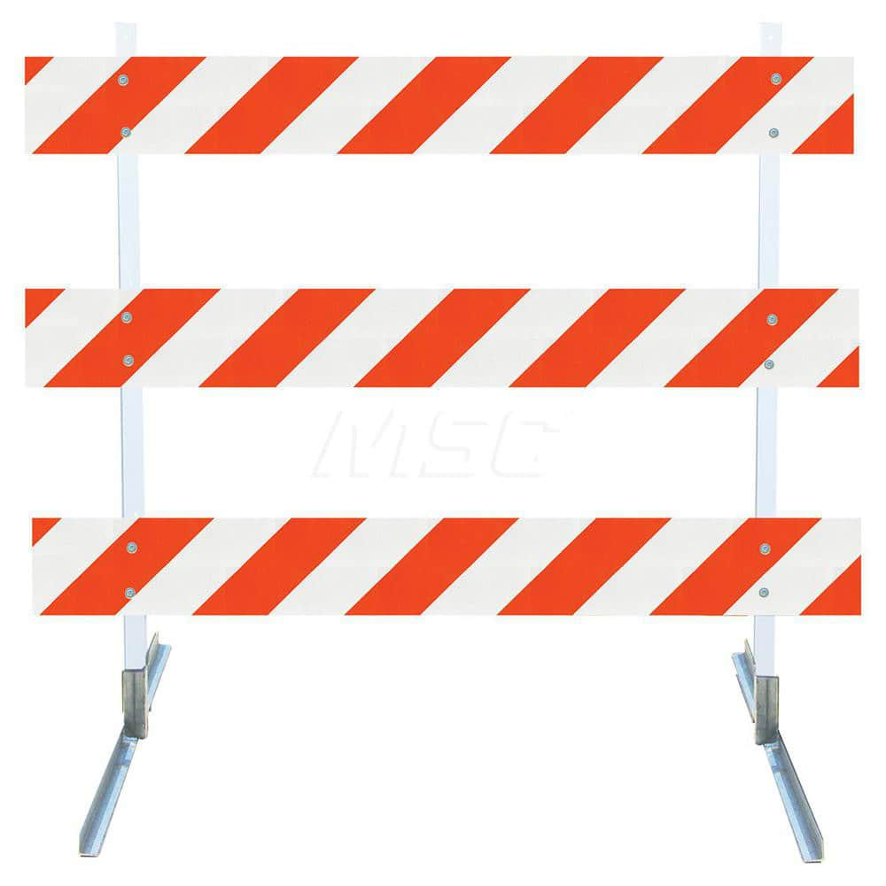 Traffic Barricades; Type: Type III; Barricade Height (Inch): 63; Material: Galvanized Steel Feet; Plastic Board; Polymer Plastic Upright; Barricade Width (Inch): 72; Reflective: Yes; Compliance: MASH Compliant; MUTCD; Weight (Lb.): 16.0000; Top Panel Heig