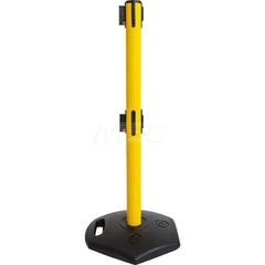 Free Standing Stanchion Post: 40″ High, 2-1/2″ Dia, Plastic & Polymer Post Recycled Rubber & Rubber Round Base, Yellow