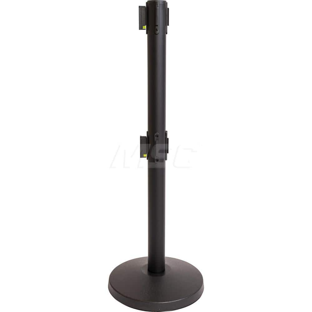 Free Standing Barrier Post: 40″ High, 2-1/2″ Dia, Steel Post Acrylonitrile Butadiene Styrene Plastic & Concrete Round & Standard Base, Black