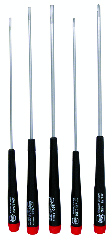 5 Piece - Precision Long Slotted & Phillips Screwdriver Set - #26192 - Includes: Slotted 2.5 - 4.0mm Phillips #0 - 1 - Best Tool & Supply