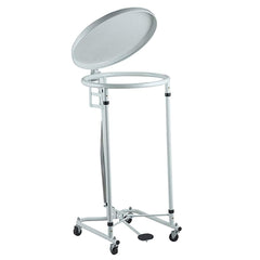 Lakeside - Janitor Carts & Caddies; Type: Clothes Hamper ; Material: Chrome Steel ; Width (Inch): 18 ; Length: 18 (Inch); Height (Inch): 36 ; Additional Information: Designed with an "M" base for stability and long life. Foot operated lid mechanism for h - Exact Industrial Supply
