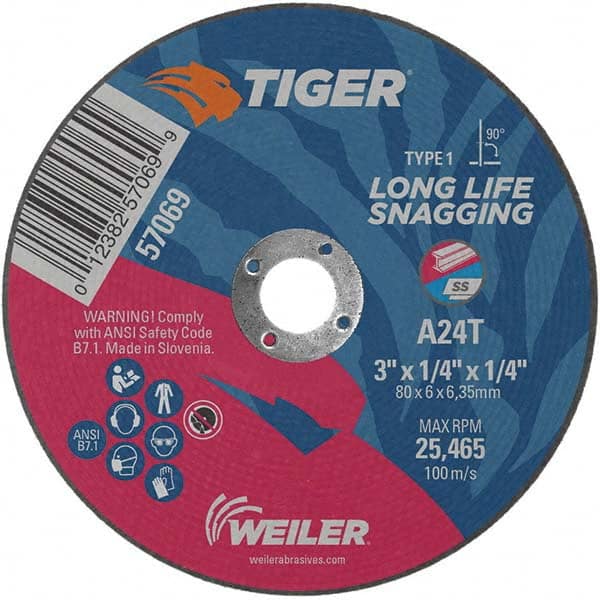 Weiler - 3 x 1/4, 1/4" Hole Aluminum Oxide Cutoff Wheel - Best Tool & Supply