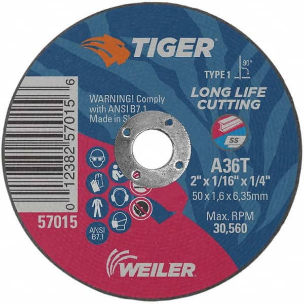 Weiler - 2 x 1/16, 1/4" Hole 36 Grit Aluminum Oxide Cutoff Wheel - Best Tool & Supply