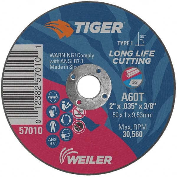 Weiler - 2 x 0.035, 3/8" Hole 60 Grit Aluminum Oxide Cutoff Wheel - Best Tool & Supply