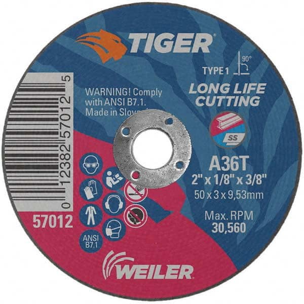 Weiler - 2 x 1/8, 3/8" Hole 36 Grit Aluminum Oxide Cutoff Wheel - Best Tool & Supply