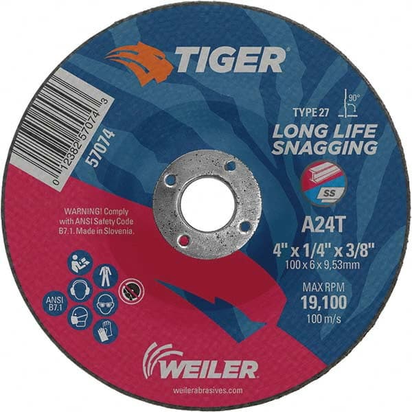 Weiler - Depressed-Center Wheels Wheel Diameter (Inch): 4 Wheel Thickness (Inch): 1/4 - Best Tool & Supply