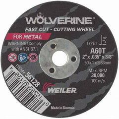 Weiler - 2 x 0.035, 3/8" Hole 60 Grit Aluminum Oxide Cutoff Wheel - Best Tool & Supply