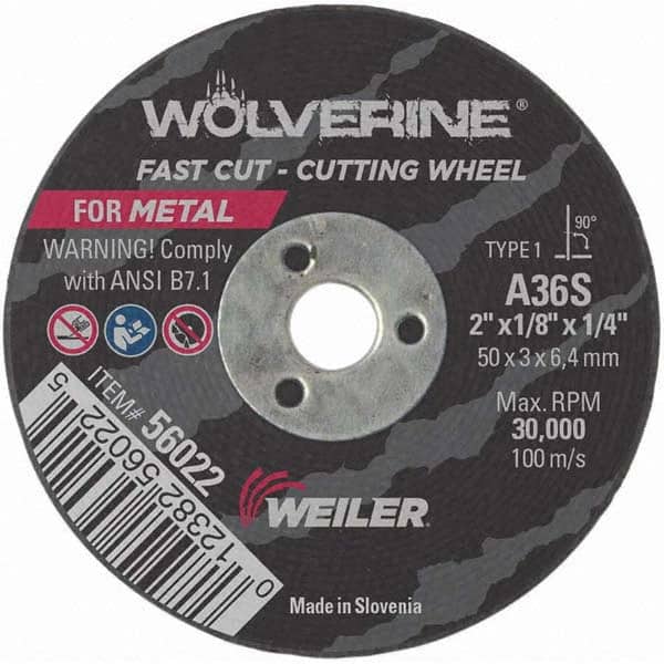 Weiler - 2 x 1/8, 1/4" Hole 36 Grit Aluminum Oxide Cutoff Wheel - Best Tool & Supply