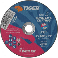 Weiler - 3 x 1/16, 1/4" Hole 36 Grit Aluminum Oxide Cutoff Wheel - Best Tool & Supply