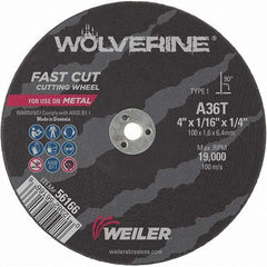 Weiler - 4 x 1/16, 1/4" Hole 36 Grit Aluminum Oxide Cutoff Wheel - Best Tool & Supply