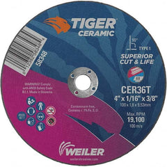 Weiler - 4 x 1/16, 3/8" Hole 36 Grit Ceramic Alumina Cutoff Wheel - Best Tool & Supply