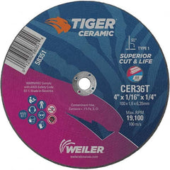 Weiler - 4 x 1/16, 1/4" Hole 36 Grit Ceramic Alumina Cutoff Wheel - Best Tool & Supply