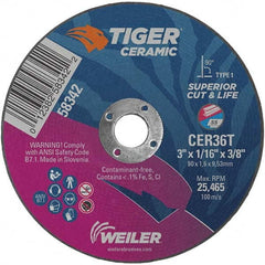 Weiler - 3 x 1/16, 3/8" Hole 36 Grit Ceramic Alumina Cutoff Wheel - Best Tool & Supply