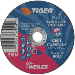 Weiler - 2 x 0.035, 1/4" Hole 60 Grit Aluminum Oxide Cutoff Wheel - Best Tool & Supply