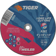 Weiler - 4 x 1/16, 1/4" Hole 36 Grit Aluminum Oxide Cutoff Wheel - Best Tool & Supply