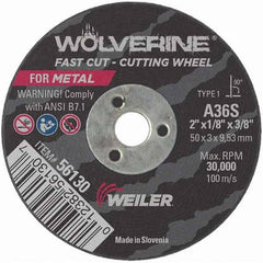 Weiler - 2 x 1/8, 3/8" Hole 36 Grit Aluminum Oxide Cutoff Wheel - Best Tool & Supply