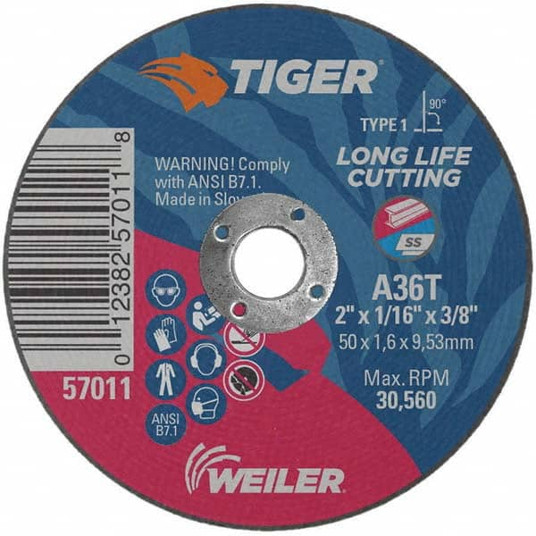 Weiler - 2 x 1/16, 3/8" Hole 36 Grit Aluminum Oxide Cutoff Wheel - Best Tool & Supply