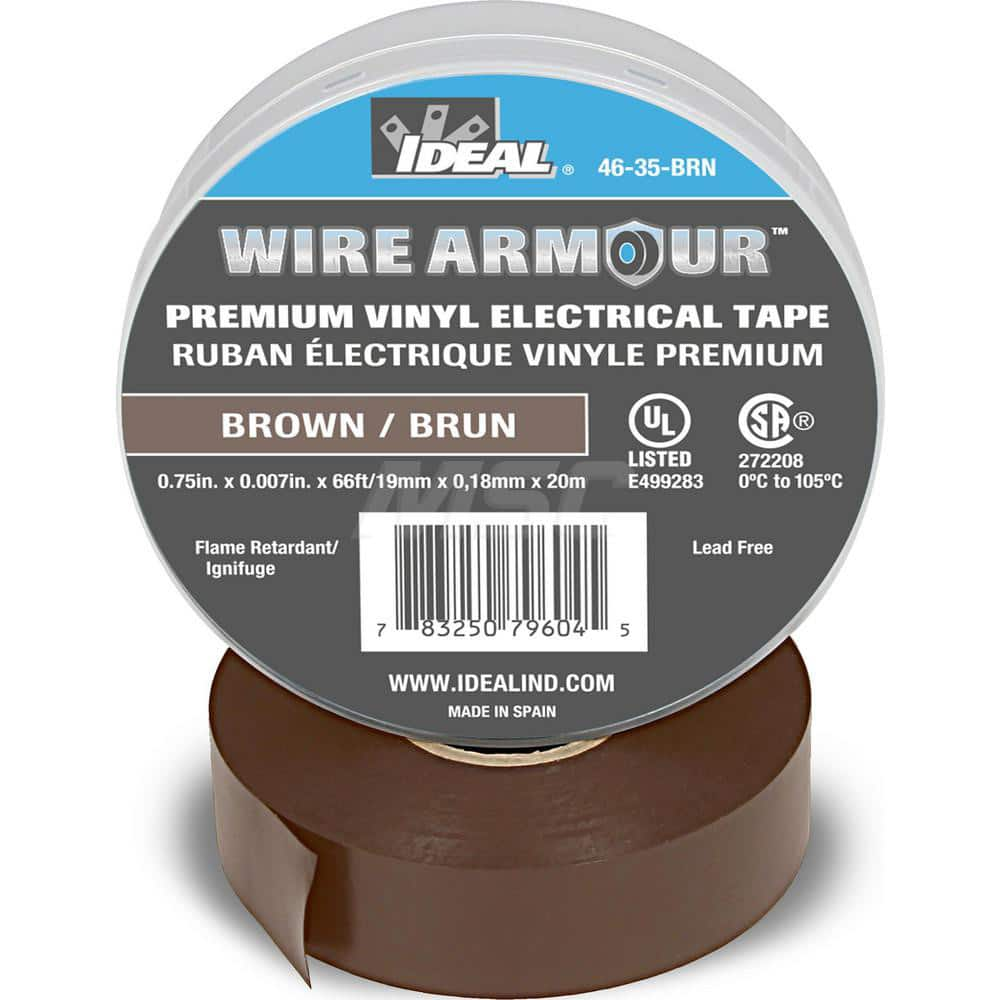 Vinyl Film Electrical Tape: 3/4″ Wide, 66' Long, 7 mil Thick, Brown 32 to 221 ° F Operating Temp, 7,500 V/mil, Series 46-35