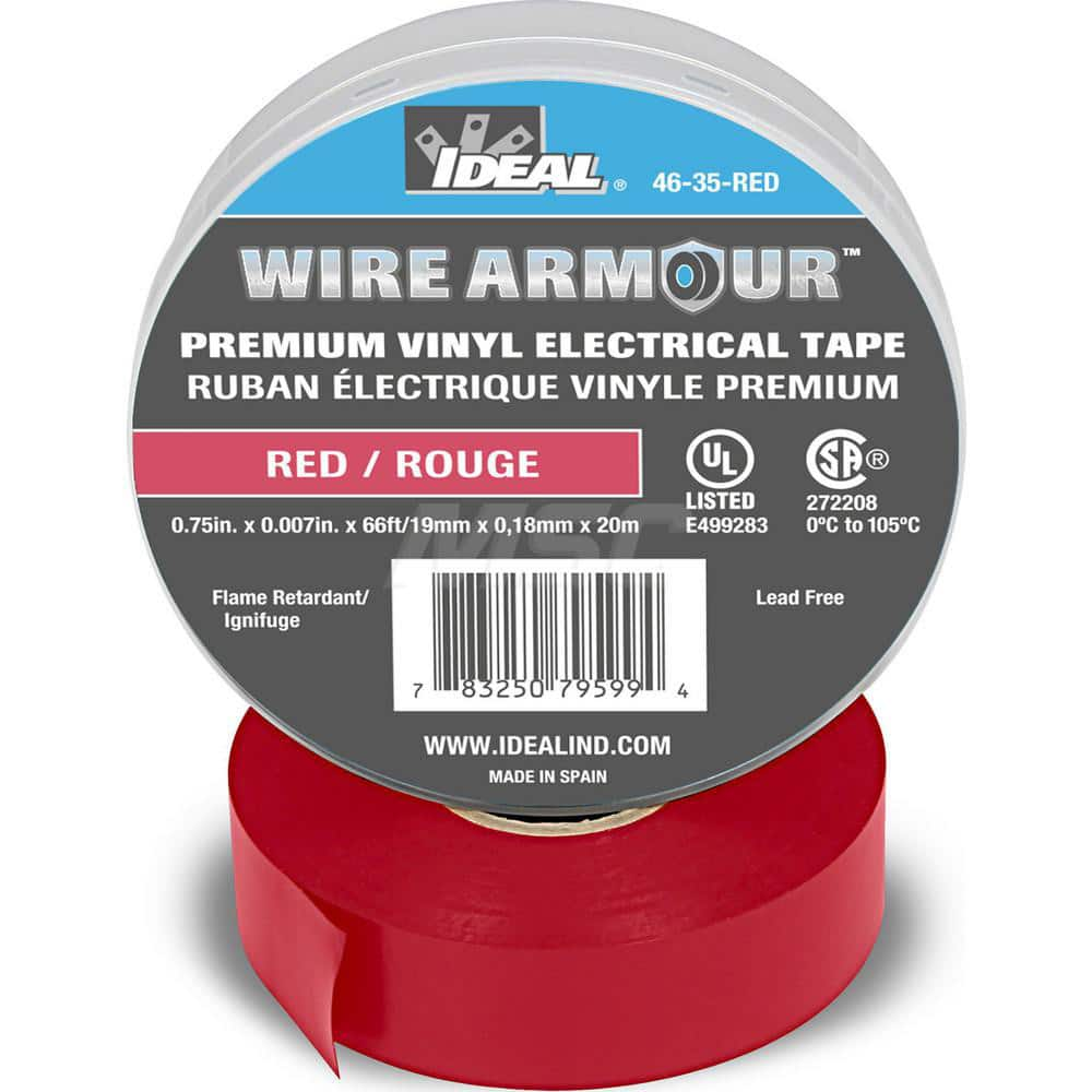 Vinyl Film Electrical Tape: 3/4″ Wide, 66' Long, 7 mil Thick, Red 32 to 221 ° F Operating Temp, 7,500 V/mil, Series 46-35