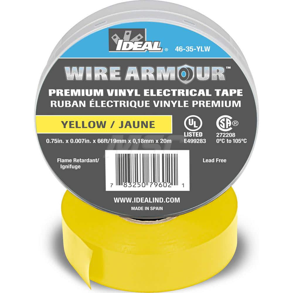 Vinyl Film Electrical Tape: 3/4″ Wide, 66' Long, 7 mil Thick, Yellow 32 to 221 ° F Operating Temp, 7,500 V/mil, Series 46-35