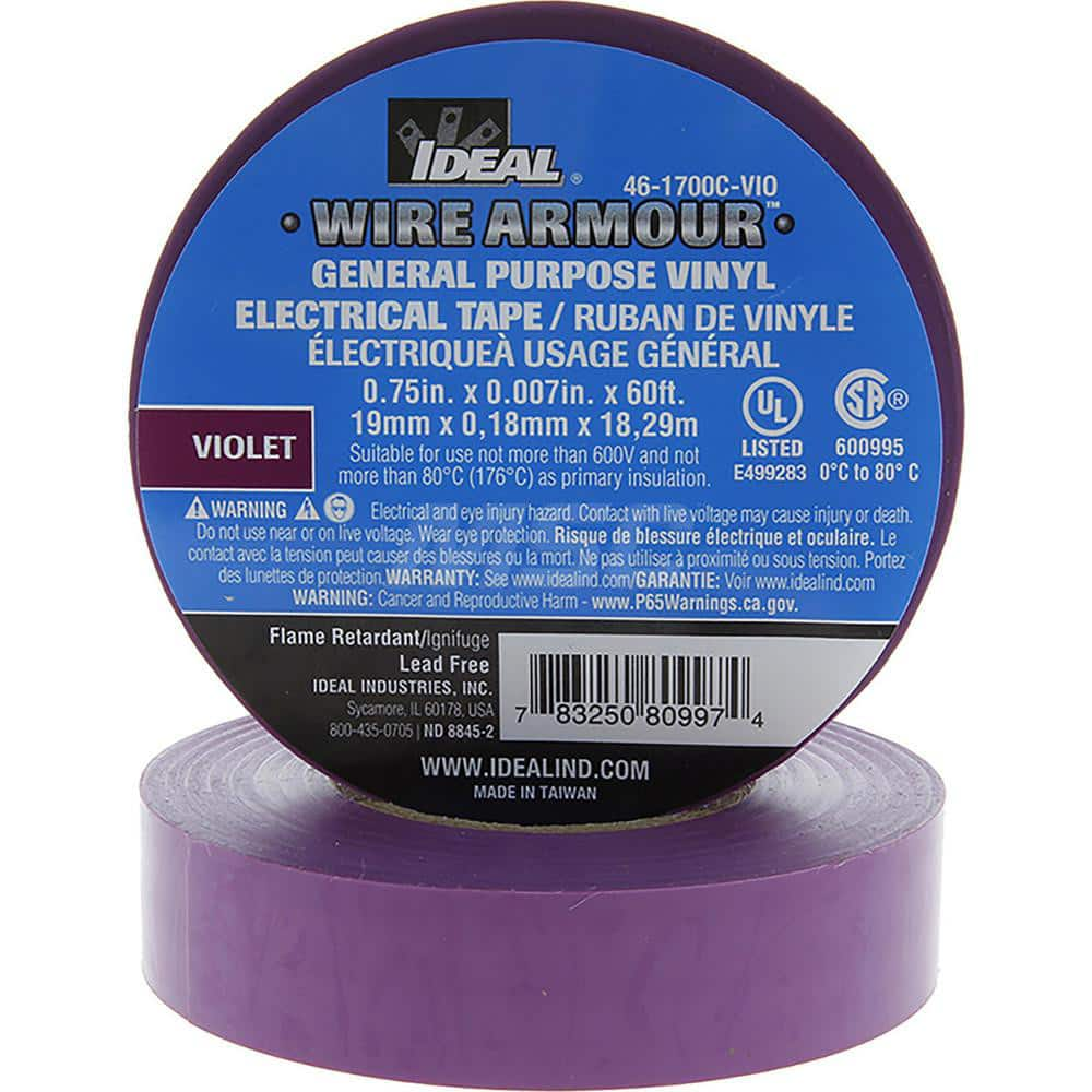 Vinyl Film Electrical Tape: 3/4″ Wide, 66' Long, 7 mil Thick, Violet 32 to 176 ° F Operating Temp, 7,000 V/mil, Series 46-1700C