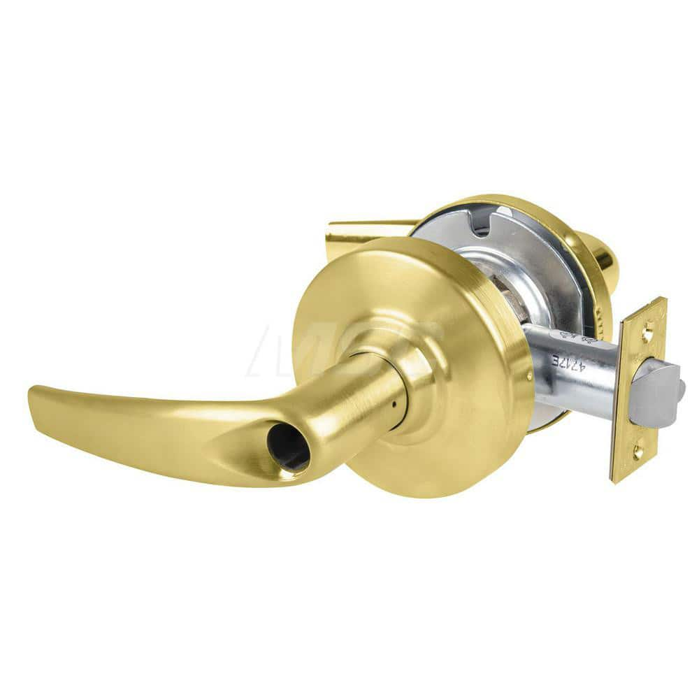 Lever Locksets; Type: Cylindrical Lock; Key Type: Keyless; Strike Type: Curved Lip Strike; Finish/Coating: Satin Brass; Material: Metal; Material: Metal; Door Thickness: 1.75 in; Backset: 2.75 in; Cylinder Type: No Keyway; Minimum Order Quantity: Metal; M