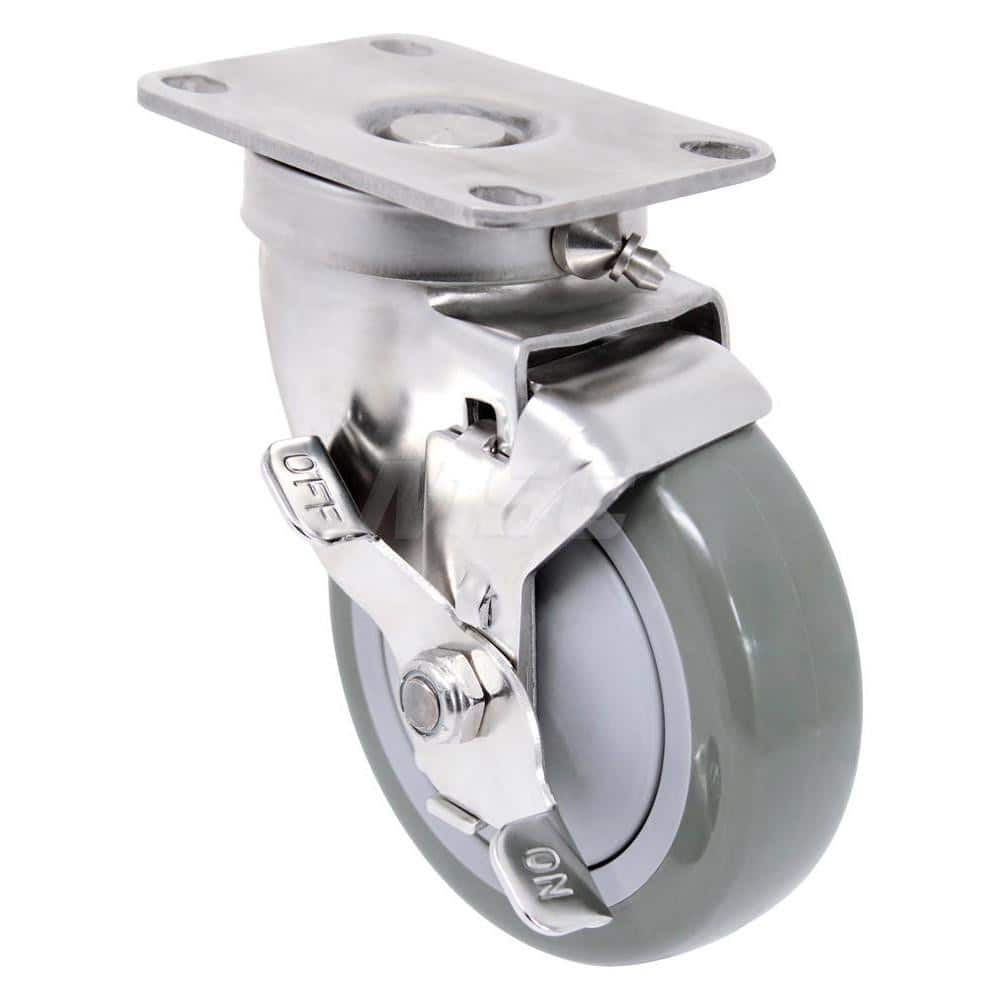 Top Plate Caster: Polyurethane, 4″ Wheel Dia, 1-1/4″ Wheel Width, 350 lb Capacity, 5-1/4″ OAH 3.625″ Plate Length, 2.38″ Plate Width, Swivel Lock