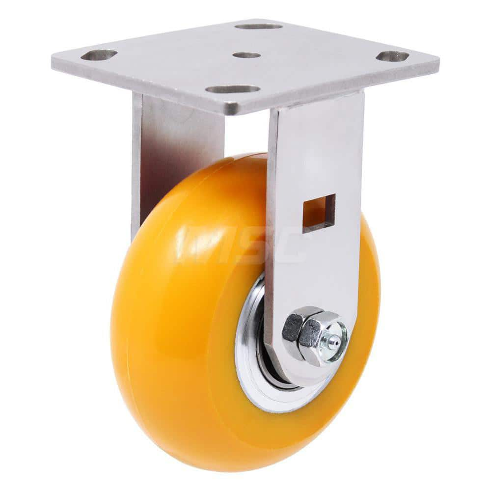 Top Plate Caster: Polyurethane, 5″ Wheel Dia, 2″ Wheel Width, 900 lb Capacity, 6-1/2″ OAH 4.5″ Plate Length, 4″ Plate Width