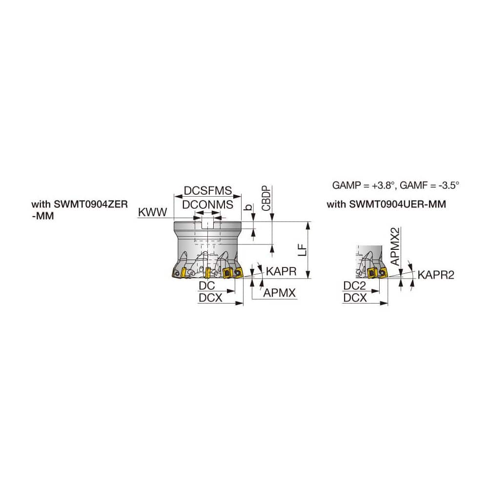 Indexable High-Feed Face Mills; Minimum Cutting Diameter: 0.9094 in; Maximum Cutting Diameter: 1.5000 in; Maximum Depth Of Cut: 0.0590 in; Arbor Hole Diameter (mm): 0.50; Compatible Insert Size Code: 0904; Maximum Ramping Angle: 2.2; Series: TXSW; Cutter